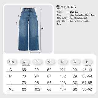 MIDDUA - JN176 Quần jean suông rộng ống mẫu 1m66 51kg mang size M