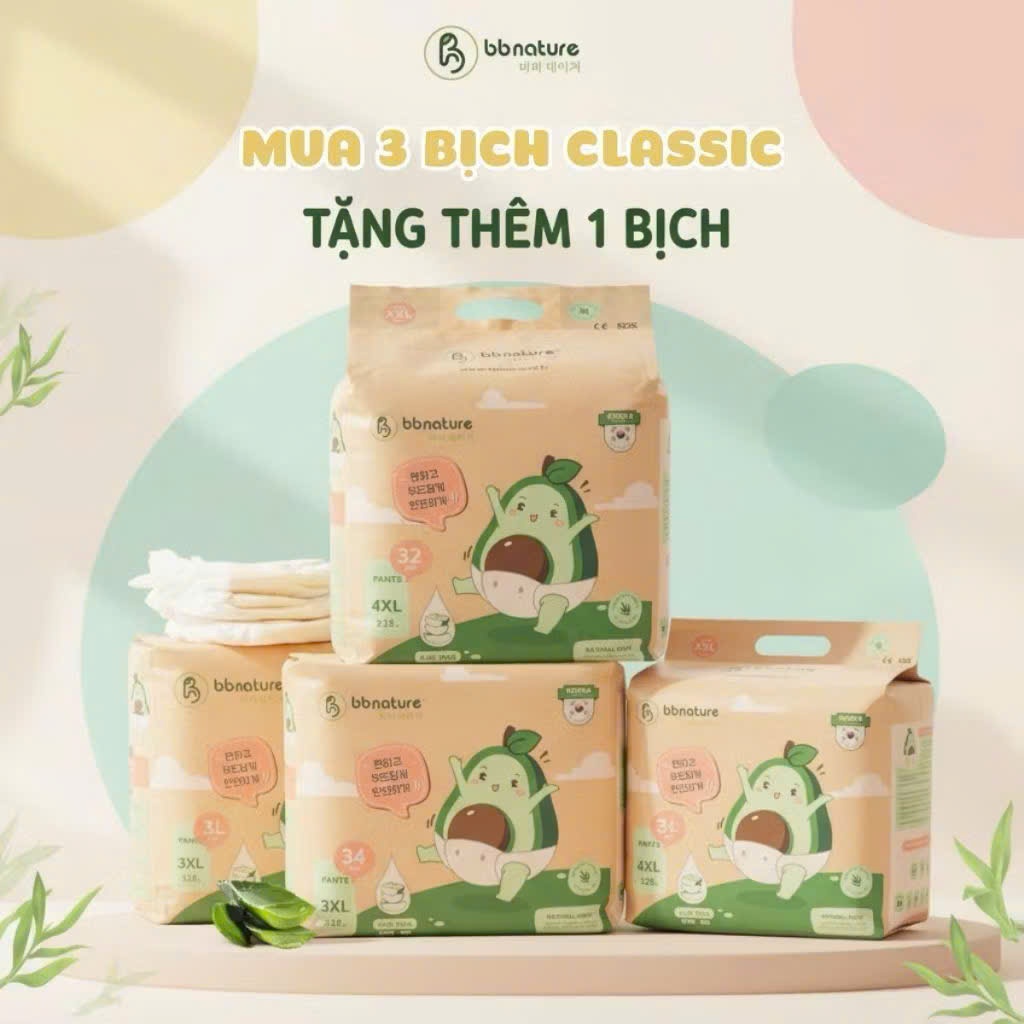 (Mẫu MỚi) Bỉm Quần Dán BB Nature Hàn Quốc, Mềm Mại, Mỏng Nhẹ Đủ Size Cho Bé 6-25kg đủ size