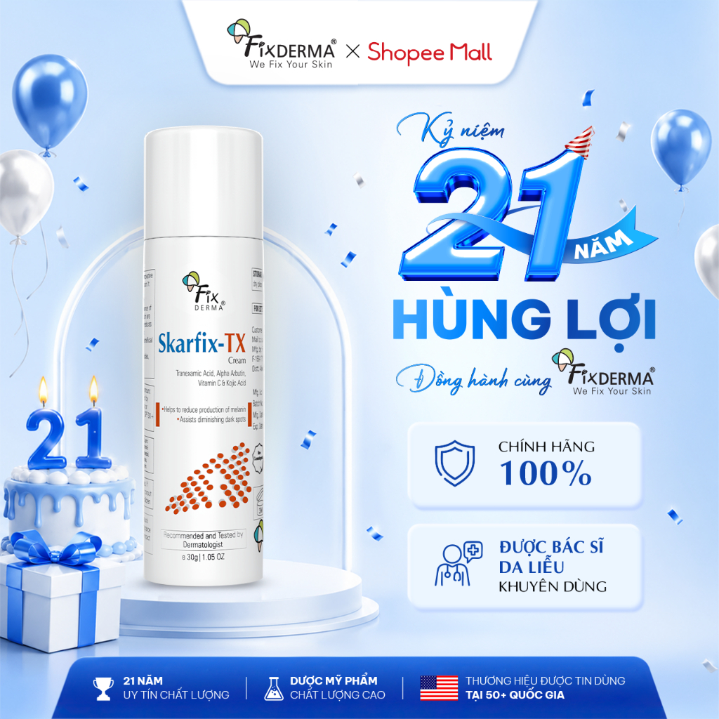 Kem Dưỡng Hỗ Trợ Mờ Thâm Nám, Tàn Nhang FIXDERMA - Skarfix - TX Cream 30g Giúp Da Sáng Mịn Hùng Lợi