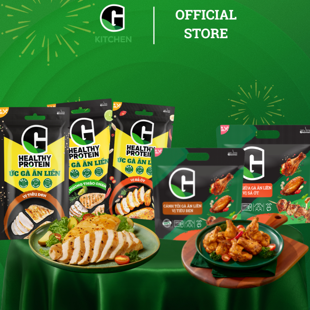 Combo ăn liền (ức gà ăn liền 3 vị, cánh tỏi gà vị tiêu đen, cánh giữa vị sả ớt) G Kitchen - Giao HCM