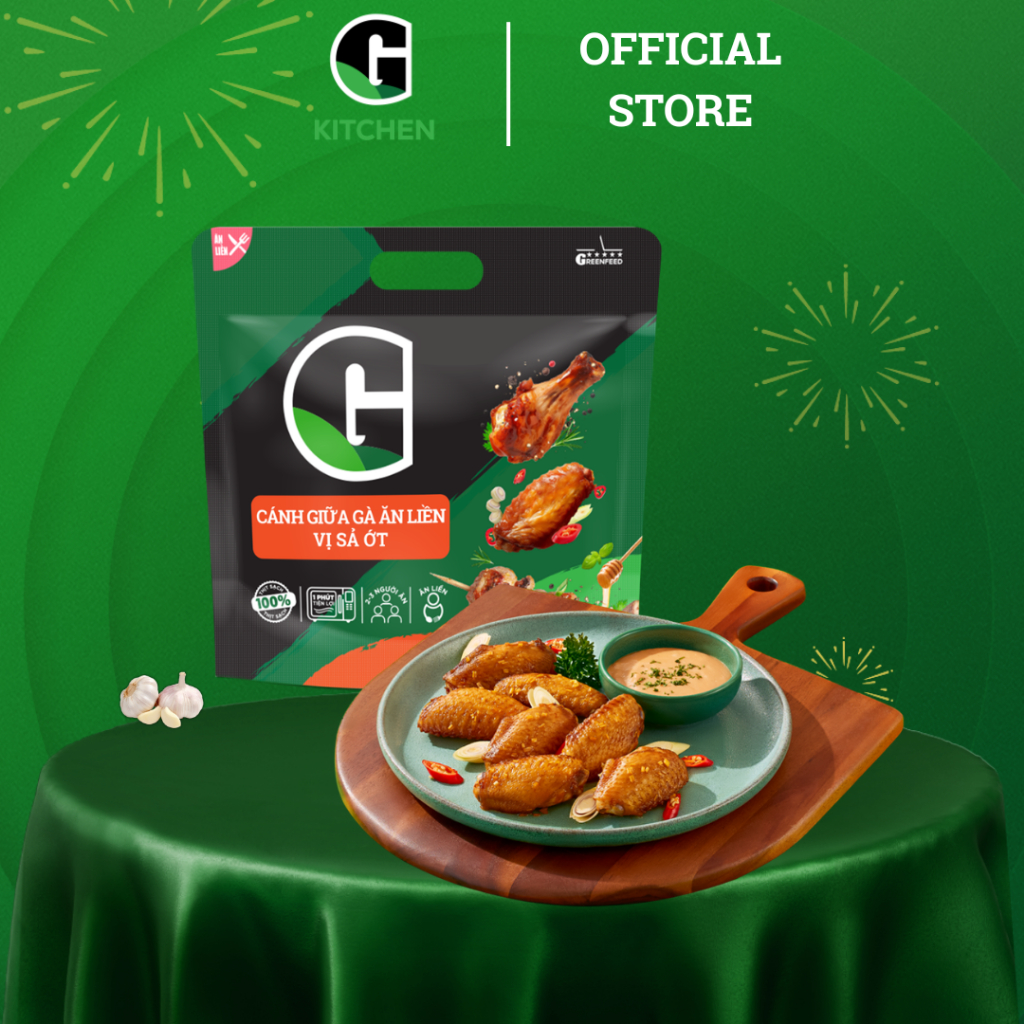 Combo ăn liền (ức gà ăn liền 3 vị, cánh tỏi gà vị tiêu đen, cánh giữa vị sả ớt) G Kitchen - Giao HCM