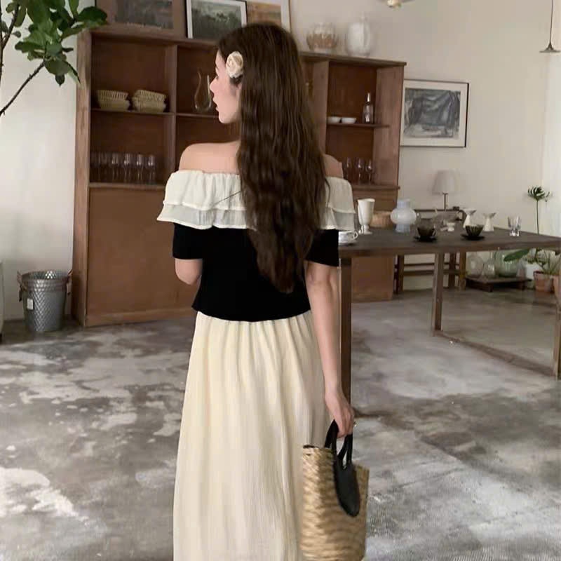 Áo Trễ Vai Nữ Phối Bèo Hai Tầng Cách Điệu, Áo Kiểu Công Sở Hàn Quốc Phối Cúc Sang Chảnh
