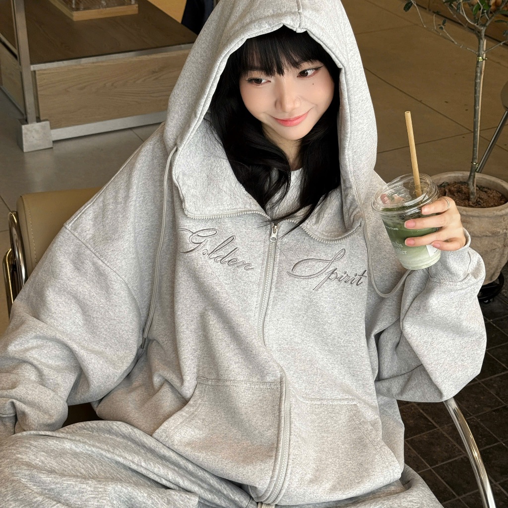 Áo Khoác Hoodie Zip Nỉ Chân Cua Cổ Cao Thêu Dạ NQ30 GRIND Form Rộng Nam Nữ Unisex (Không xù lông)