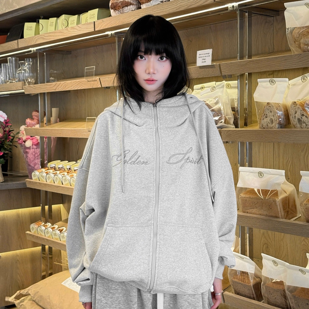 Áo Khoác Hoodie Zip Nỉ Chân Cua Cổ Cao Thêu Dạ NQ30 GRIND Form Rộng Nam Nữ Unisex (Không xù lông)
