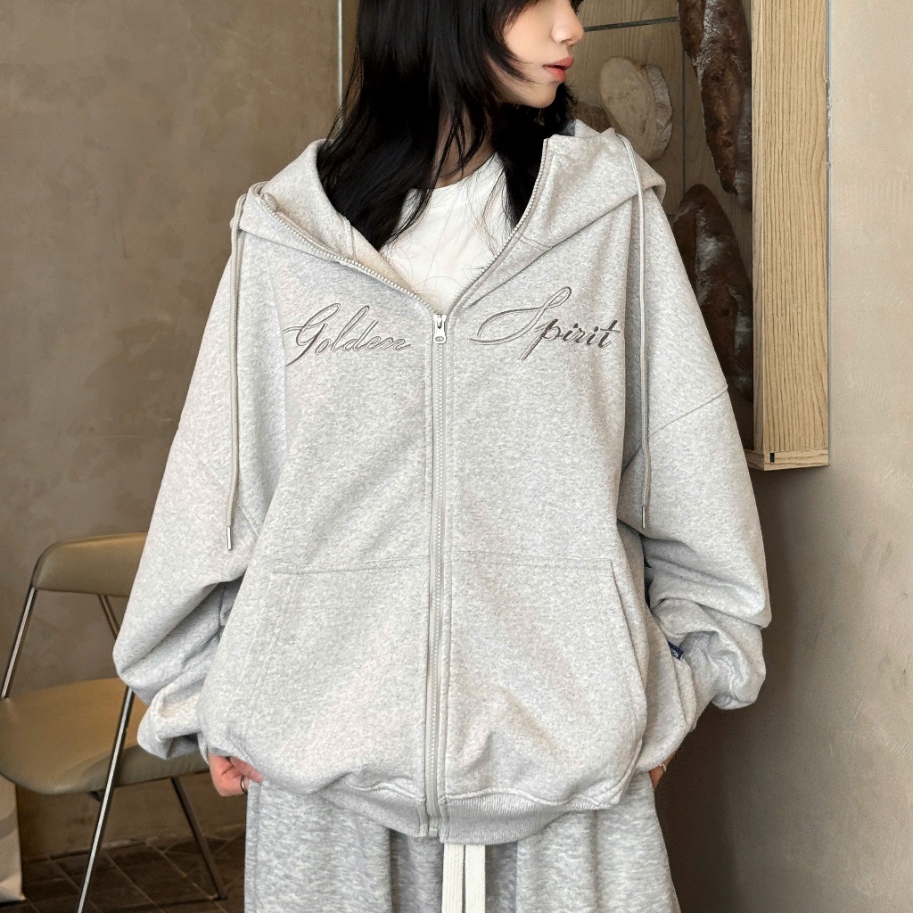 Áo Khoác Hoodie Zip Nỉ Chân Cua Cổ Cao Thêu Dạ NQ30 GRIND Form Rộng Nam Nữ Unisex (Không xù lông)