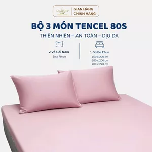 Bộ ga gối 3 món Tencel 80s Lasante cao cấp trơn màu, an toàn sức khỏe kích thước 1m6, 1m8, 2m.