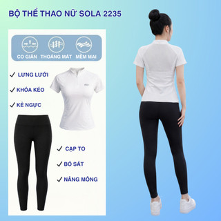 Bộ thể thao nữ cao cấp áo tập gym tay ngắn quần legging ôm body co giãn thoáng khí solaFit 2235