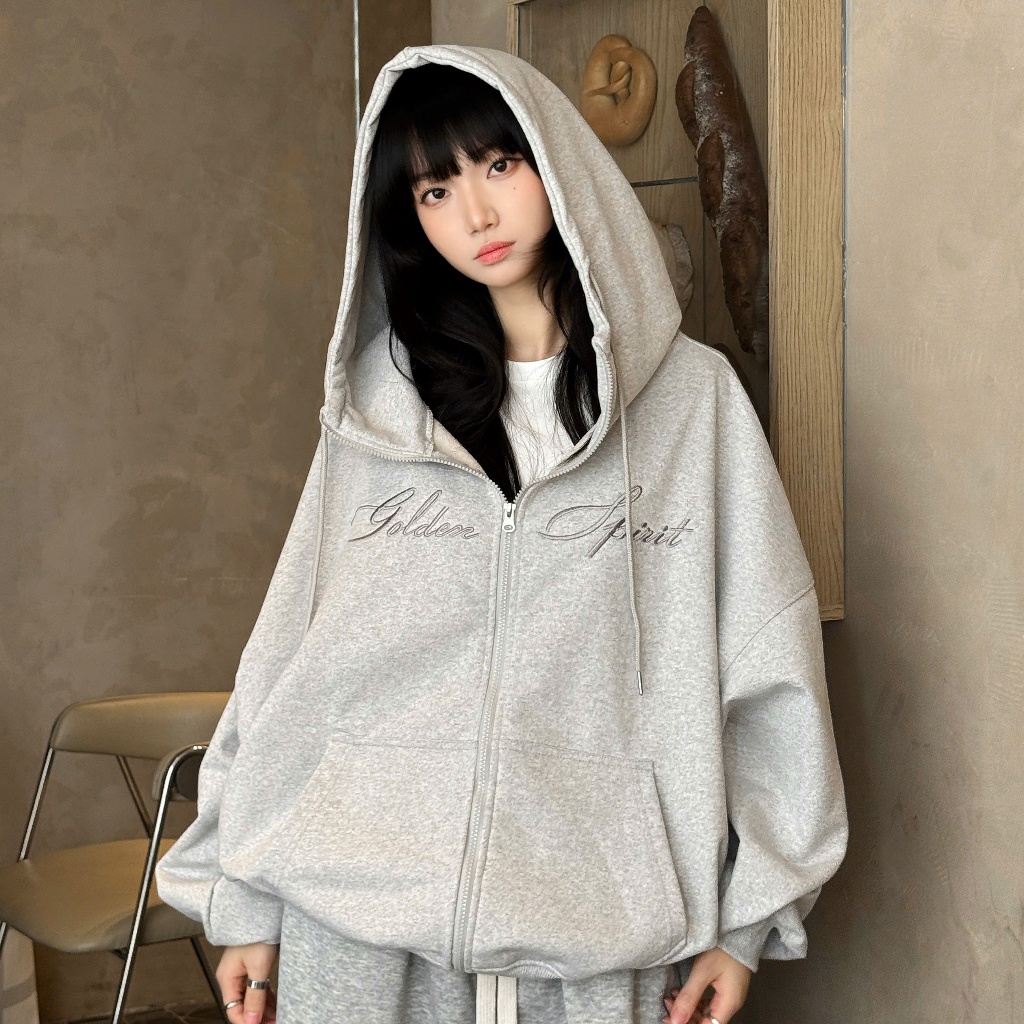 Áo Khoác Hoodie Zip Nỉ Chân Cua Cổ Cao Thêu Dạ NQ30 GRIND Form Rộng Nam Nữ Unisex (Không xù lông)