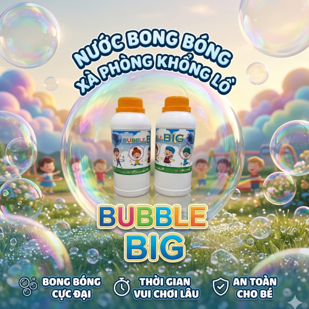 Nước bong bóng xà phòng khổng lồ Bubble Big chai 1 lít dùng cho que gậy súng bong bóng cỡ lớn