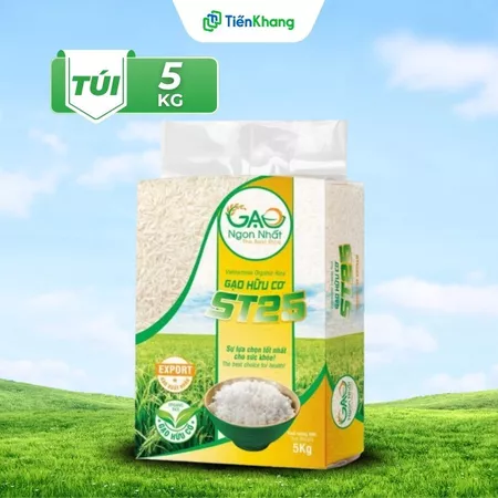 Gạo ST25 xuất khẩu (Túi 5kg) - Gạo trắng chà máy 6 tháng hữu cơ