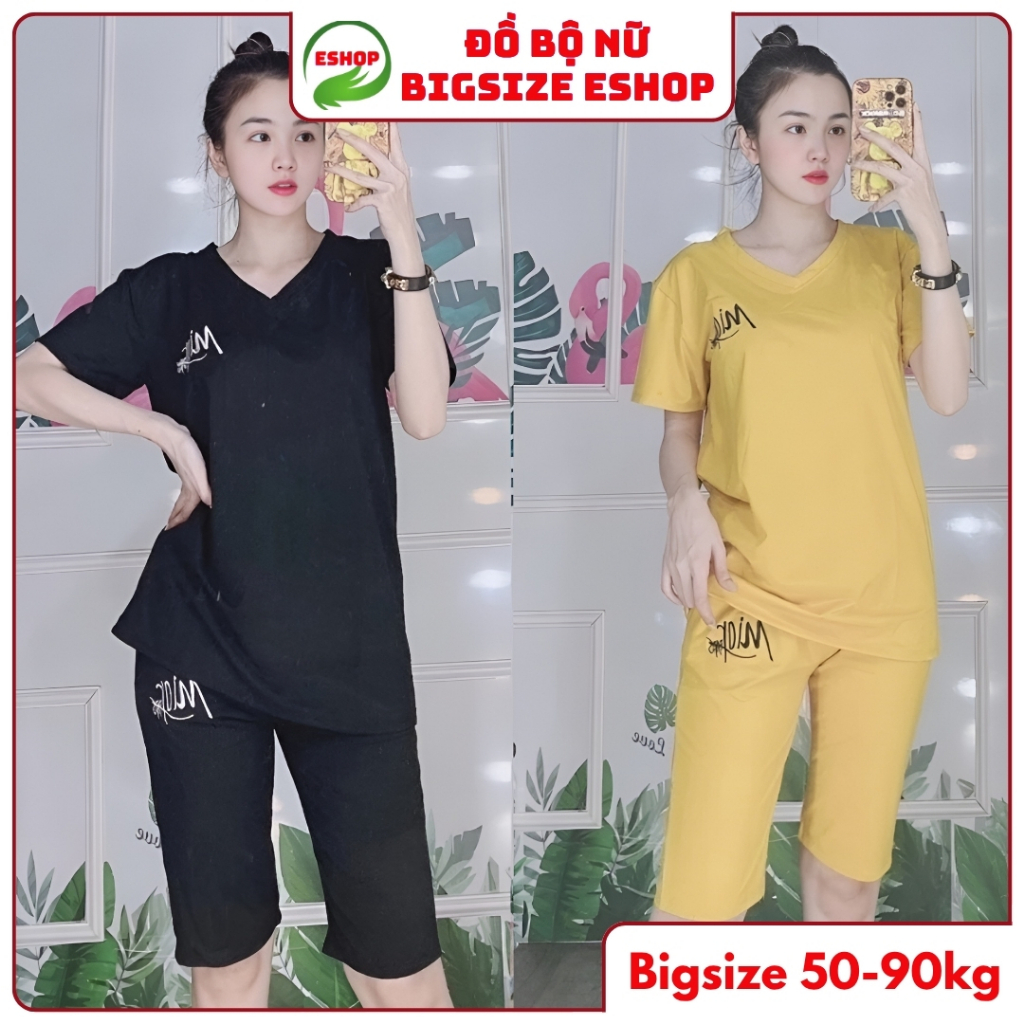 Đồ Bộ Mặc Nhà Nữ Bigsize 43-85kg Thun Cotton Quần Lửng Ngố Cute Đi Chơi Trung Niên ESHOP AD07