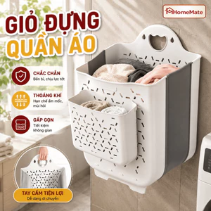 Giỏ Đựng Quần Áo HomeMate Treo Tường Gấp Gọn, Giỏ Đựng Đồ Giặt Nhựa TPR Kèm Miếng Dán Tiện Lợi