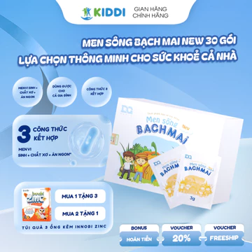 Men Sống Bạch Mai New - Men Vi Sinh Dành Cho Bé Biếng Ăn, Táo Bón, Tiêu Chảy, Tiêu Hóa Kém (Hộp 30 gói)- Mẹ bé Kiddi