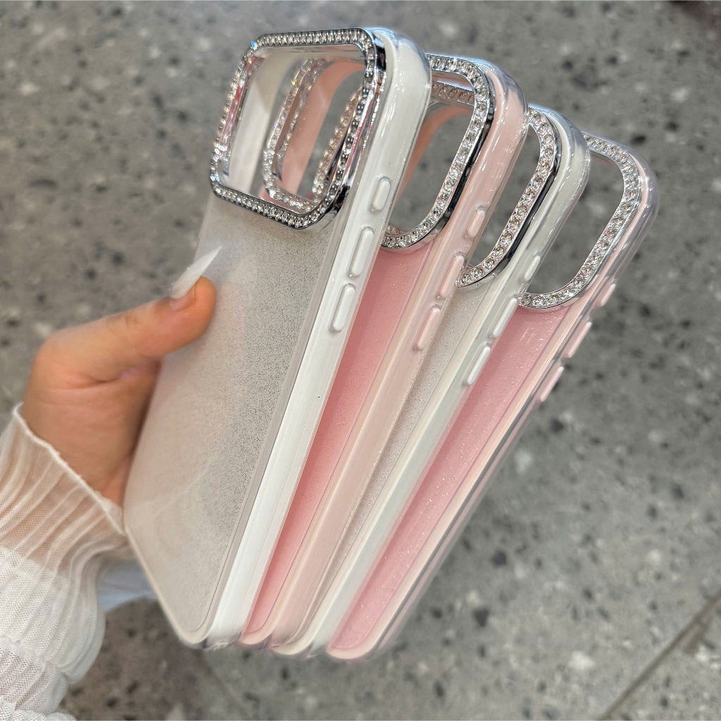 ỐP LƯNG IPHONE LUXURY DIAMOND_Viền Camera Đính Đá Thủ Công Mặt Lưng Nhũ Kim Tuyến - Nắng Case
