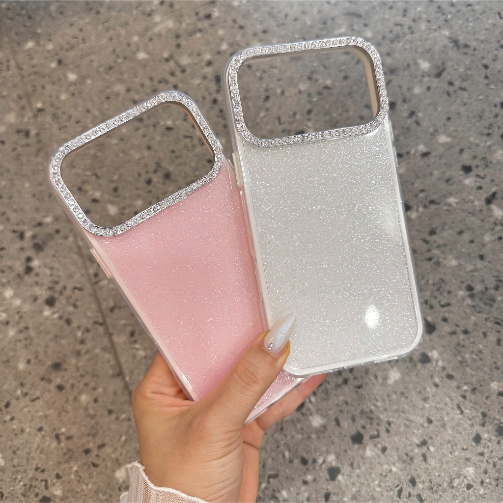 ỐP LƯNG IPHONE LUXURY DIAMOND_Viền Camera Đính Đá Thủ Công Mặt Lưng Nhũ Kim Tuyến - Nắng Case