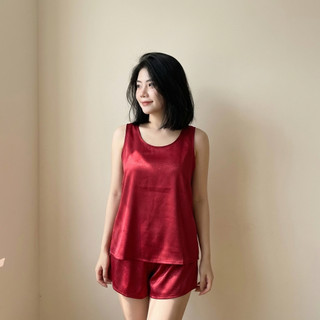 Bộ Đồ Mặc Nhà Nữ Lụa Cước Ánh Kim Dáng Oversize Quần Short Thoải Mái Mùa Hè [ NP B14]
