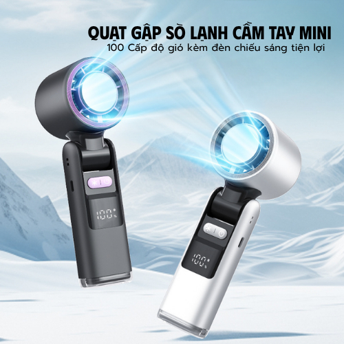 Quạt Cầm Tay Công Suất Lớn 4000mAh Sò Lạnh Làm Mát Nhanh, 100 Cấp Độ Gió, Màn Hình LED, Quạt Mini Cao Cấp