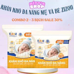 Combo 2 Gói Khăn Khô Đa Năng Zizou 950G Và 650G Bề Mặt Chấm Bi Dùng Thay Khăn Sữa Cho Mẹ Và Bé
