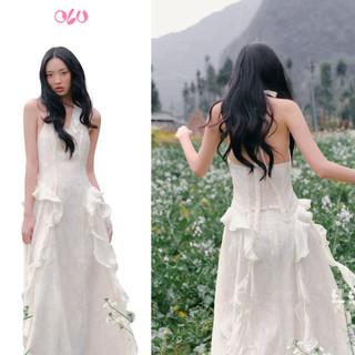 Đầm maxi OLV cổ yếm bèo tầng Ivory Halter Neck Ruffle Maxi Dress