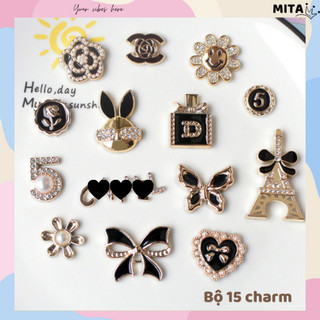 Bộ 15 Sticker, Charm 3D chủ đề Bunny Slay nhựa cứng gắn Dép Sục, Cá Sấu JB-320 Mita