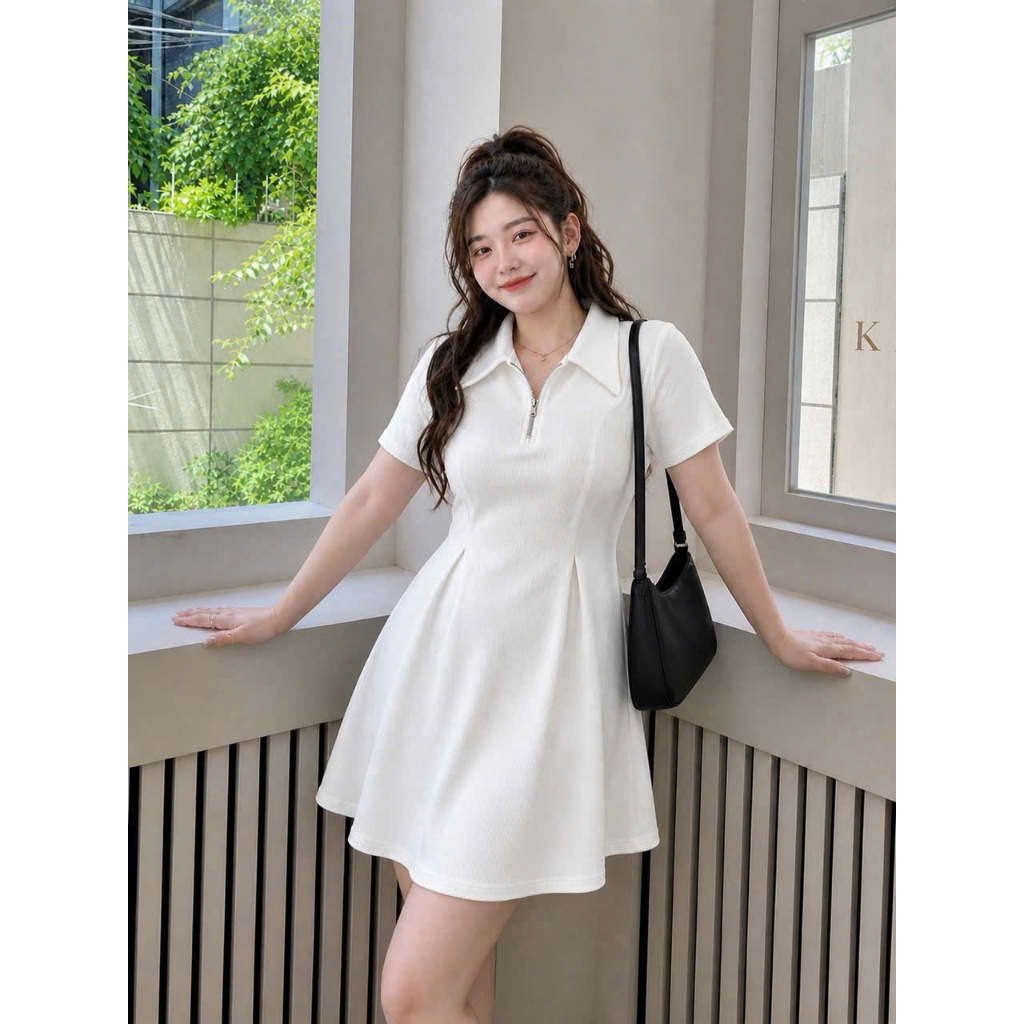 Đầm Polo Bigsize Nữ Tay Ngắn Cổ Bẻ Khóa Kéo Lên Phom Tôn Dáng Dễ Thương Vải Thun Gân Co Giãn G98