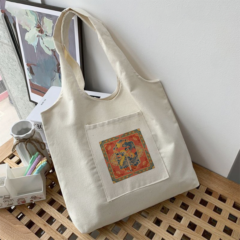 Túi tote canvas cac màu in hình nghệ thuật Việt Nam - túi vải đeo vai có khóa nhiều màu lựa chọn 018z