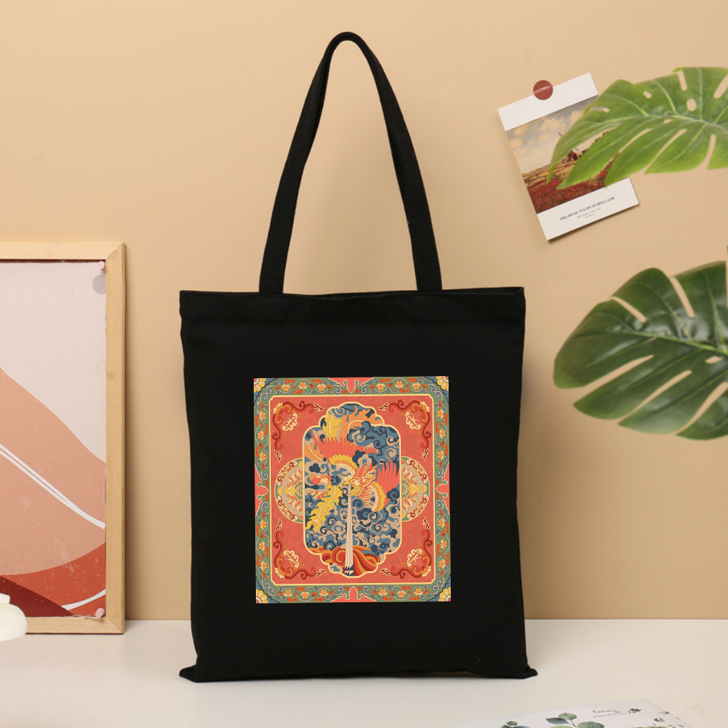Túi tote canvas cac màu in hình nghệ thuật Việt Nam - túi vải đeo vai có khóa nhiều màu lựa chọn 018z