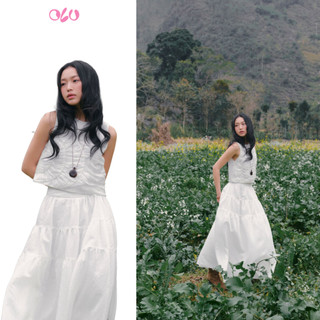 Set OLV áo và chân váy phong cách nhẹ nhàng White Ruched Tiered Maxi Set