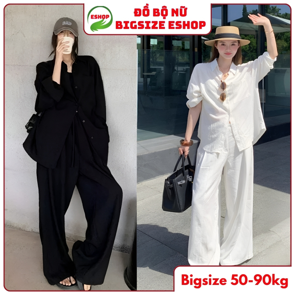 Set Đồ Nữ Đẹp Sang Chảnh Áo Sơ Mi Tay Dài Quần Dài Đũi Đồ Bigsize ESHOP Set Đồ Bộ Nữ Công Sở MS489
