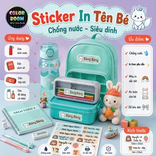 In Tên theo yêu cầu -Set Sticker Dán Đồ Dùng Cho Bé -Hình Oto -Decal PVC chống thấm - Colorboom