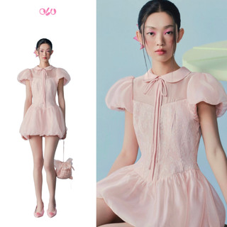 Đầm bí OLV tay phồng cổ cột dây nơ tiểu thư trẻ trung Idalia nhiều màu phù hợp đi làm đi chơi