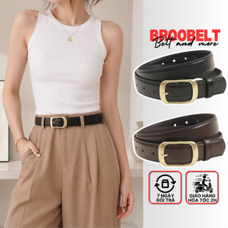 Thắt lưng nữ nam bản nhỏ basic mặt tròn vàng vintage, dây nịt unisex chất liệu da pu bản 2.8cm TL74