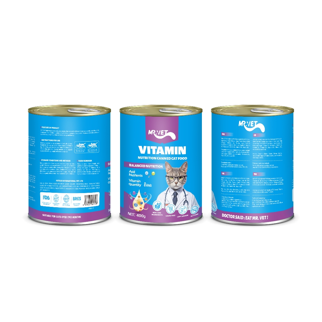 [Combo 12 Lon]Pate Dành Cho Mèo Mr.Vet Lon 400gr Pate Mix Vị Mèo Con & Mèo Lớn Hỗ Trợ Tiêu Hóa
