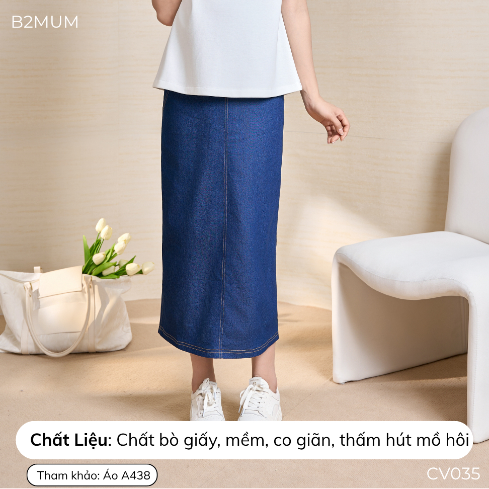 Chân Váy Jean Bầu Dáng Dài Chữ A, Chất Bò Giấy Mềm, Co Giãn, Đáp Bụng – Dễ Phối Đi Làm, Đi Chơi Thanh Velora Skirt CV035