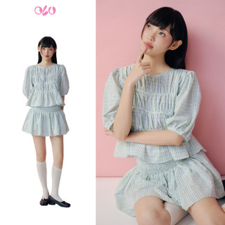 Set OLV áo và chân váy nữ babydoll Striped Ruffled Puff Sleeve Set nhiều màu phù hợp đi chơi