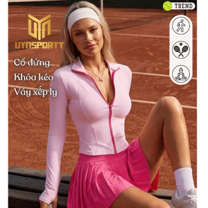 Đồ Tập Pickleball Nữ UYNSPORTY Cổ Đứng Kéo Khóa, Dài Tay, Chân Váy Xếp Ly Có Túi, Bộ Đồ Pickleball Nữ