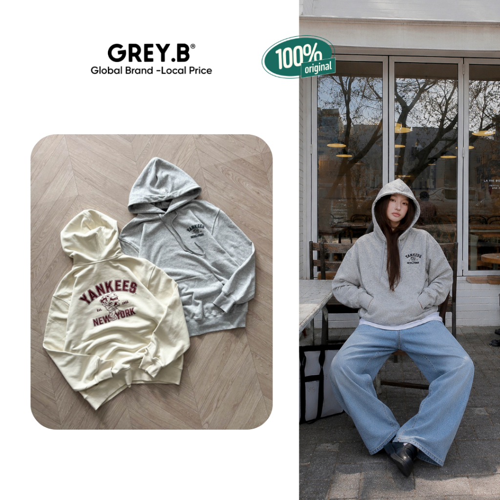 Áo Nỉ Có Mũ M.L.B Hoodie Big Lux Mega GREYB Oversize Unisex | BigBuy360 - bigbuy360.vn