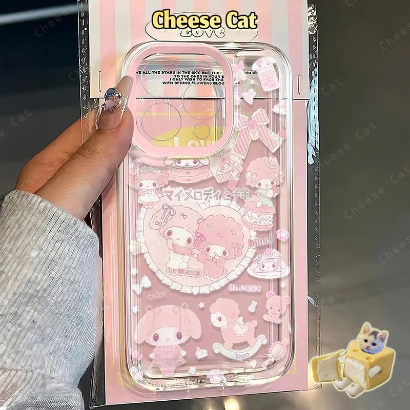 Cho Melody Ốp lưng hình cừu hồng đáng yêu cho iPhone 14 13 12 11 15 16 17 Pro Max Xs XR 7 8 Plus SE bảo vệ ống kính