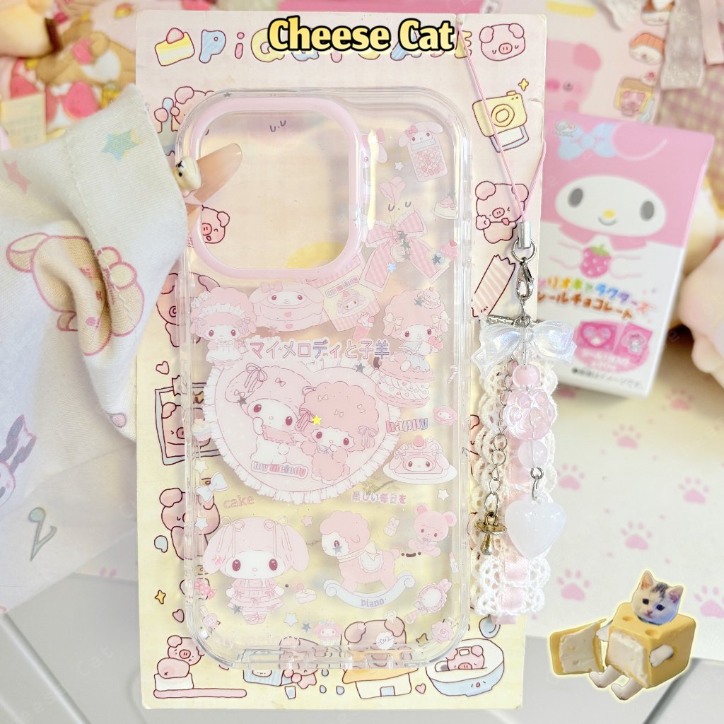 Cho Melody Ốp lưng hình cừu hồng đáng yêu cho iPhone 14 13 12 11 15 16 17 Pro Max Xs XR 7 8 Plus SE bảo vệ ống kính
