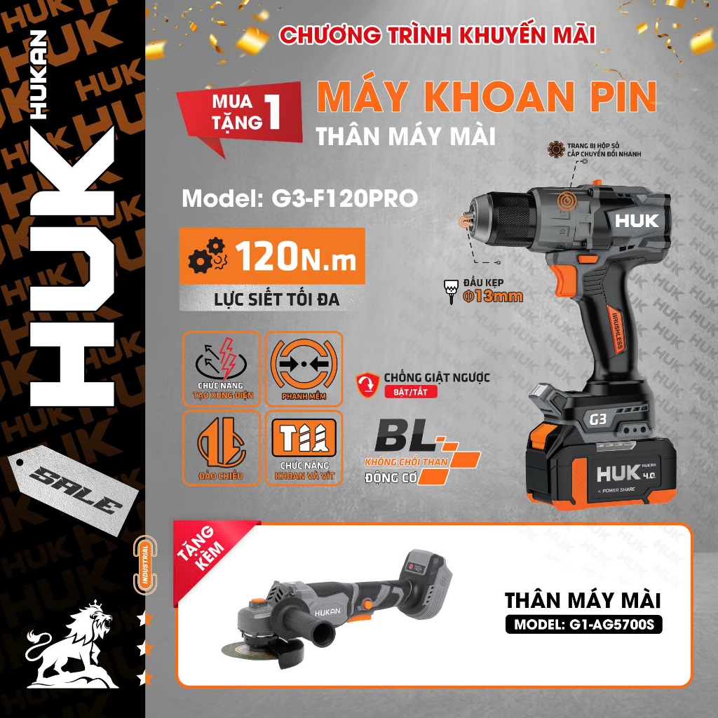 Máy Khoan Pin 3 Chức Năng HUKAN (GEN 3) G3-M90 | 13mm, Lực Siết 90N.m, Pin 4.5Ah-8C, Động Cơ Không Chổi Than