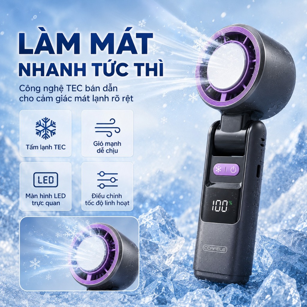 Quạt K801 Sò Lạnh Cao Cấp 2026 Lạnh Như Điều Hòa Mini - Pin Trâu 4000mAh - Có Đèn Pin Siêu Sáng - Tặng Kèm Dây Đeo