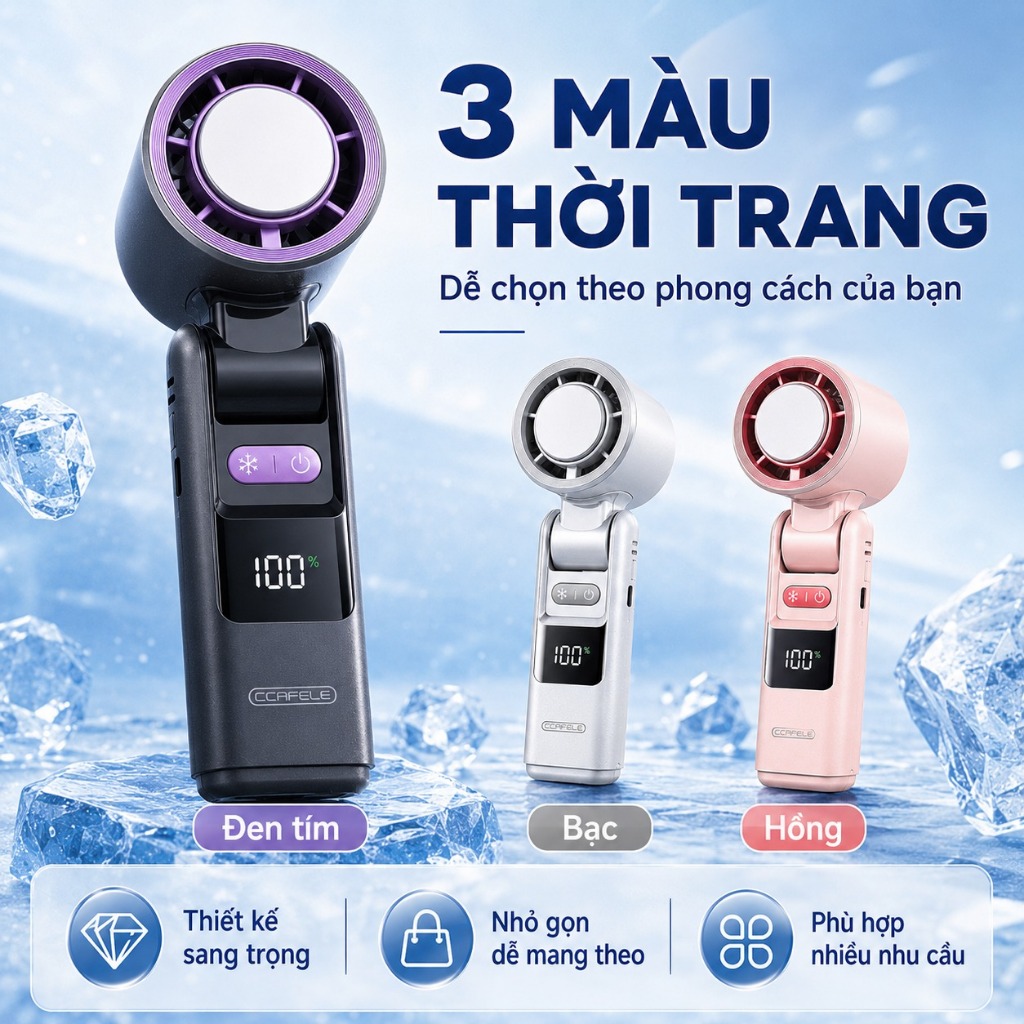 Quạt K801 Sò Lạnh Cao Cấp 2026 Lạnh Như Điều Hòa Mini - Pin Trâu 4000mAh - Có Đèn Pin Siêu Sáng - Tặng Kèm Dây Đeo