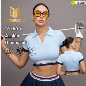 Áo Pickleball Nữ UYNSPORTY Phối Sọc Tay Ngắn Dáng Croptop, Vải Dệt Co Giãn , Áo Thể Thao Nữ