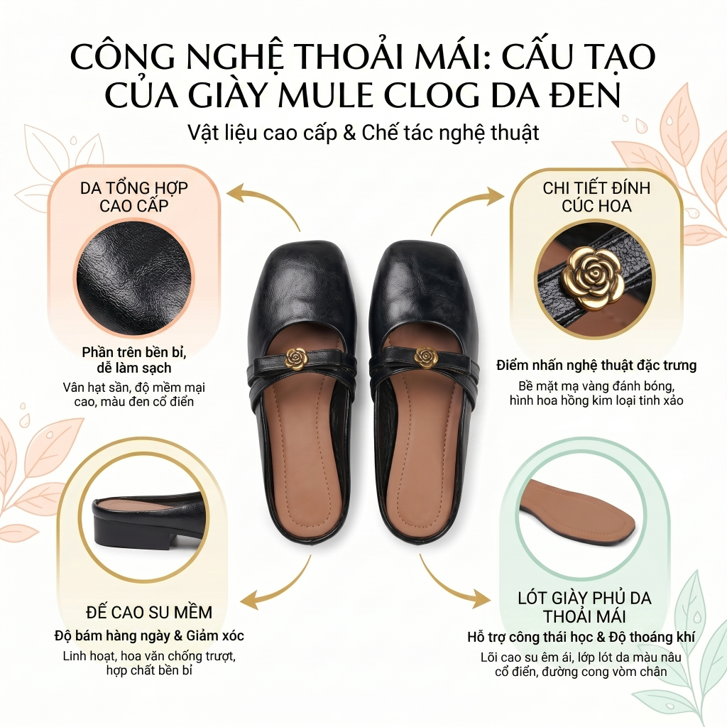 Giày sục búp bê Splendora nữ phối nơ hoa trà chất da nhăn mềm đế cao su cao cấp êm chân siêu đẹp - S3M