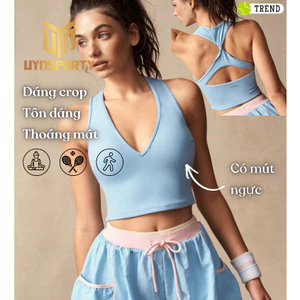 Áo Pickleball Nữ UYNSPORTY Dáng Croptop, Cổ V Sâu, Lưng Thắt Nơ, Co Giãn Cao, Ôm Dáng – Áo Pickleball , Áo Thể Thao Nữ