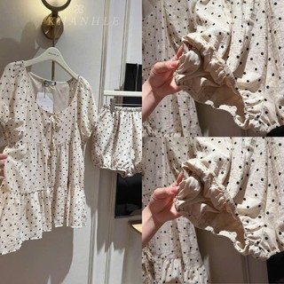 Sét váy babydoll chấm bi dáng xòe rộng tay bồng kèm quần short ngắn