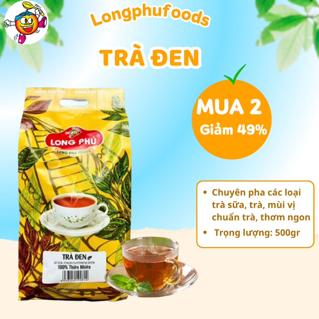 Trà Đen (Black tea) LONG PHÚ Gói 500g - Nguyên Liệu Trà Sữa, Thơm Đậm Vị Trà, Nước Trà, Chè