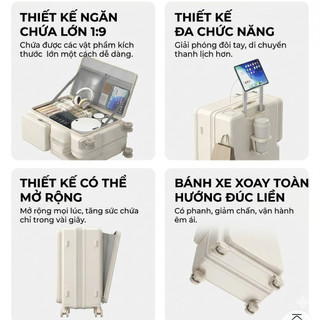 Vali du lịch trẻ trung xách tay, vali thông minh có ngăn chứa đồ tiện lợi, vali du lịch có thể mở rộng