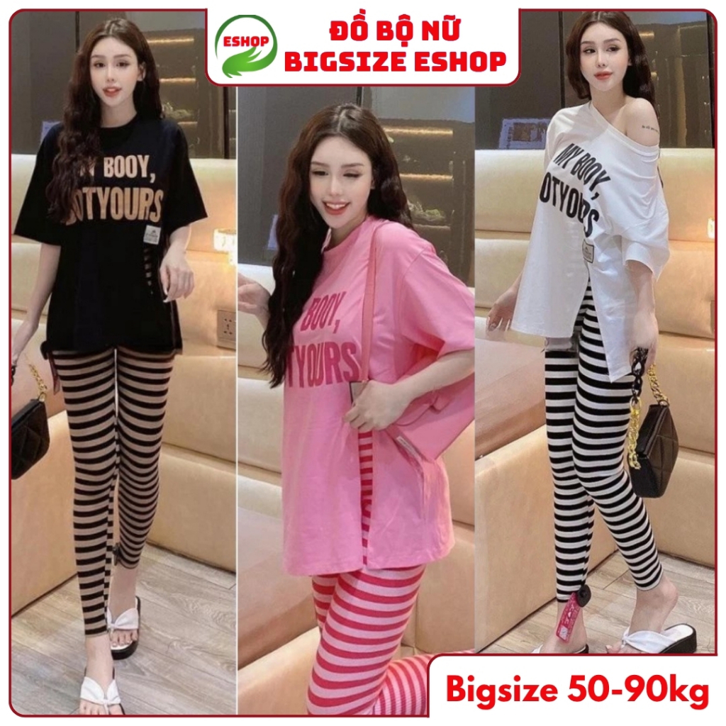 Đồ Bộ Nữ Bigsize ESHOP Quần Dài Legging Ôm Thun Gân Co Giãn Mặc Nhà Đi Chơi Ngủ Đẹp Dễ Thương DB08