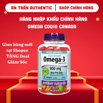 Dầu cá Omega 3 with CoQ10 900mg Webber Naturals 80 viên dùng cho nam nữ - An Trần Shop gian hàng tại Shopee